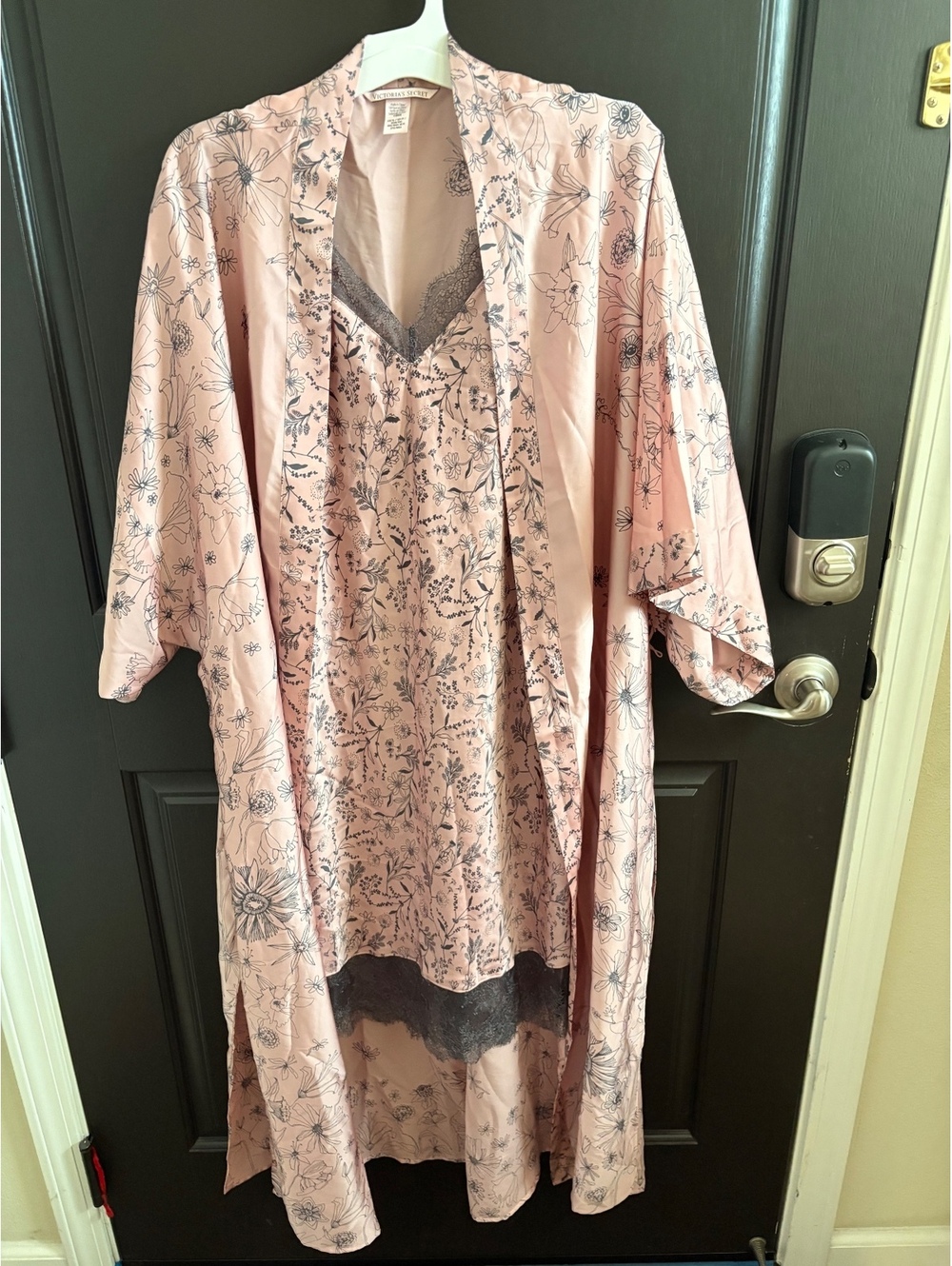 Victoria's Secret Pink Floral Robe & Slip Set Lace Trim XS